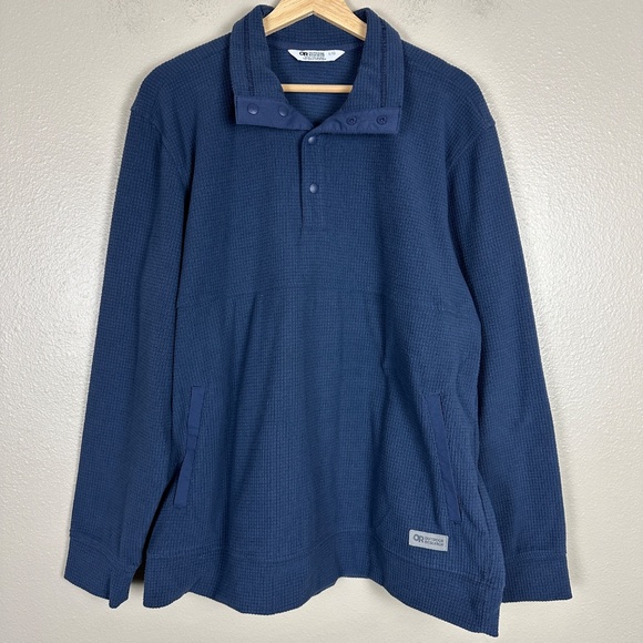 Outdoor Research Men’s Trail Mix Snap Pullover Large Waffle Fleece Blue - Picture 3 of 5